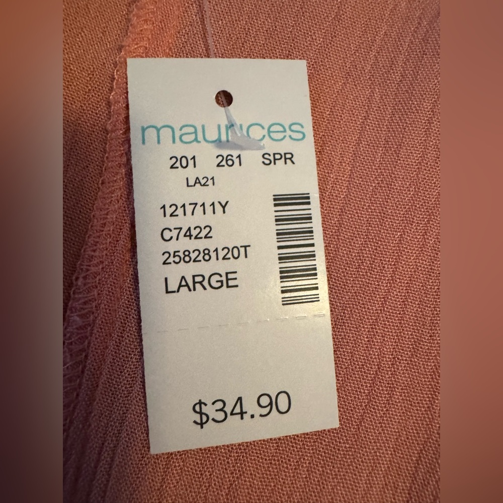 Maurices Peachy Coral Hue Embroidered Long Tunic Cover Up w/ Front Ties & Slits - Picture 12 of 12